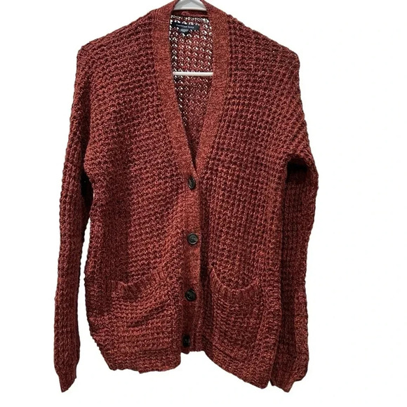 American Eagle Rust Red Open Knit Cardigan Long Sleeve Womens Size Small - Picture 1 of 8